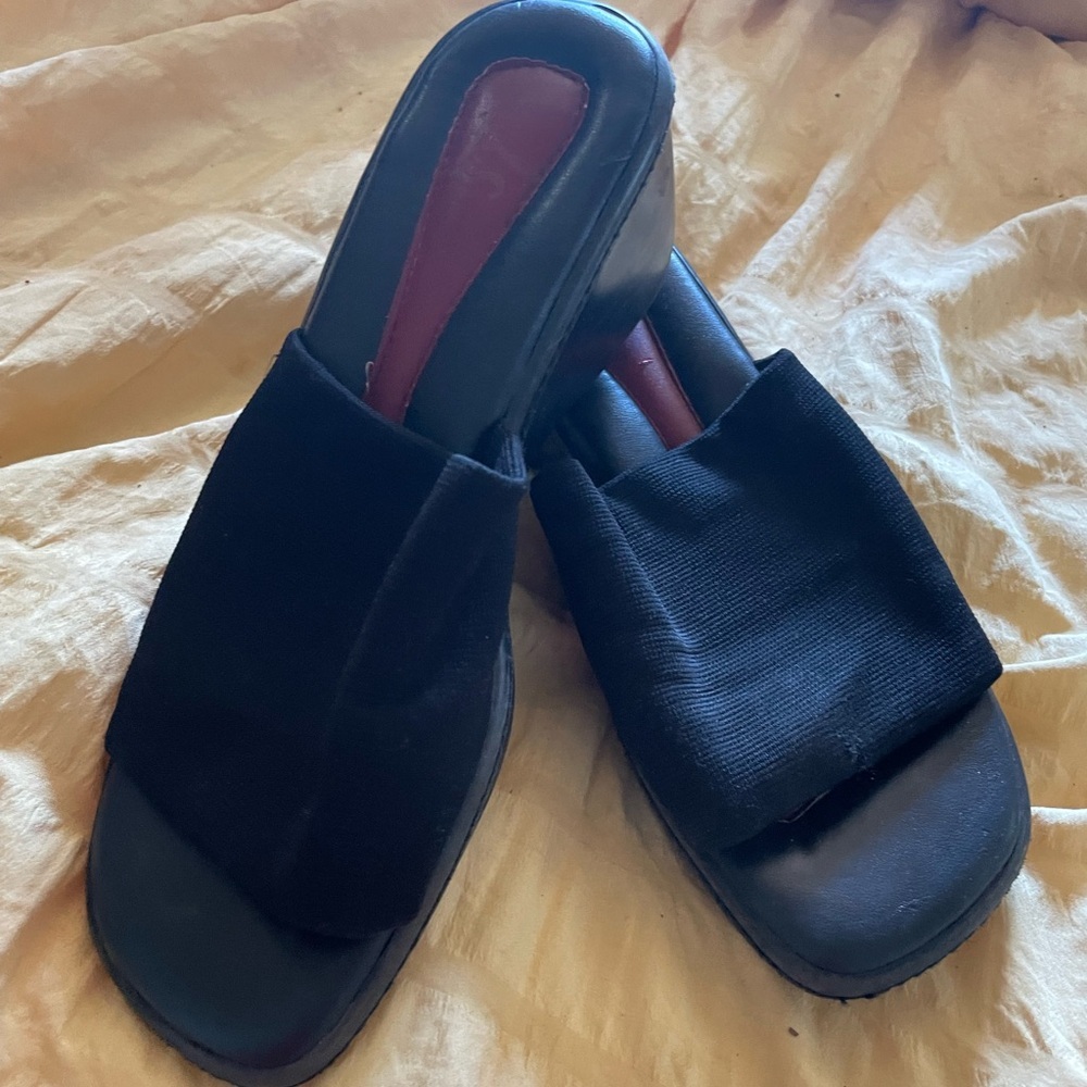Vintage Y2K LS Soft System Black Elastic‎ Open Toe Stretch Slides size 6.5 M